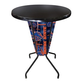 L218 Boise State University 42" Tall - 36" Indoor/Outdoor Black Steel Top Lighted Pub Table with Black Wrinkle Finish, L218B42BoiseSOD36RBlkStl