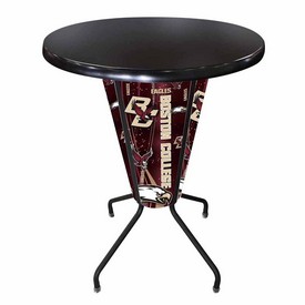 L218 Boston College 42" Tall - 36" Indoor/Outdoor Black Steel Top Lighted Pub Table with Black Wrinkle Finish, L218B42BostnCOD36RBlkStl