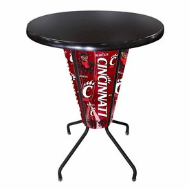 L218 University of Cincinnati 42" Tall - 36" Indoor/Outdoor Black Steel Top Lighted Pub Table with Black Wrinkle Finish, L218B42CincinOD36RBlkStl