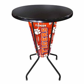 L218 Clemson 42" Tall - 36" Indoor/Outdoor Black Steel Top Lighted Pub Table with Black Wrinkle Finish, L218B42ClmsonOD36RBlkStl