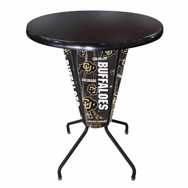 L218 University of Colorado 42" Tall - 36" Indoor/Outdoor Black Steel Top Lighted Pub Table with Black Wrinkle Finish, L218B42ColoUnOD36RBlkStl