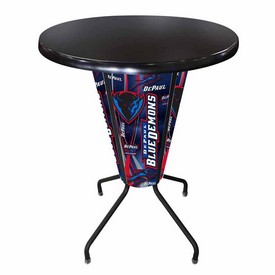 L218 DePaul University 42" Tall - 36" Indoor/Outdoor Black Steel Top Lighted Pub Table with Black Wrinkle Finish, L218B42DePaulOD36RBlkStl