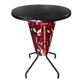 L218 Eastern Washington University 42" Tall - 36" Indoor/Outdoor Black Steel Top Lighted Pub Table with Black Wrinkle Finish, L218B42EastWAOD36RBlkStl