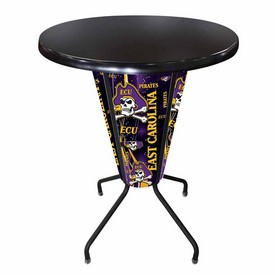 L218 East Carolina University 42" Tall - 36" Indoor/Outdoor Black Steel Top Lighted Pub Table with Black Wrinkle Finish, L218B42EcarolOD36RBlkStl