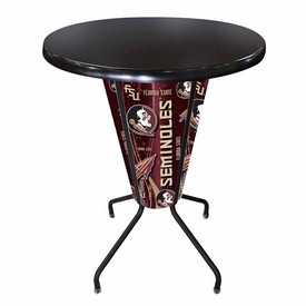 L218 Florida State University 42" Tall - 36" Indoor/Outdoor Black Steel Top Lighted Pub Table with Black Wrinkle Finish, L218B42FlorStOD36RBlkStl