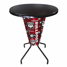 L218 University of Georgia 42" Tall - 36" Indoor/Outdoor Black Steel Top Lighted Pub Table with Black Wrinkle Finish, L218B42GA-UnOD36RBlkStl