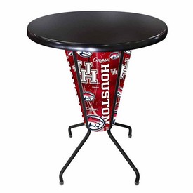 L218 University of Houston 42" Tall - 36" Indoor/Outdoor Black Steel Top Lighted Pub Table with Black Wrinkle Finish, L218B42HoustonOD36RBlkStl