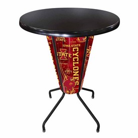 L218 Iowa State University 42" Tall - 36" Indoor/Outdoor Black Steel Top Lighted Pub Table with Black Wrinkle Finish, L218B42IowaStOD36RBlkStl