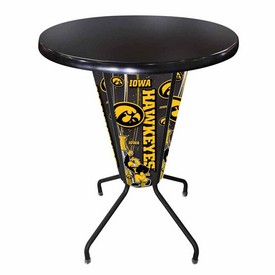 L218 University of Iowa 42" Tall - 36" Indoor/Outdoor Black Steel Top Lighted Pub Table with Black Wrinkle Finish, L218B42IowaUnOD36RBlkStl