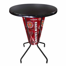 L218 University of Louisiana at Lafayette 42" Tall - 36" Indoor/Outdoor Black Steel Top Lighted Pub Table with Black Wrinkle Finish, L218B42LA-LafOD36RBlkStl