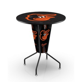 L218 Baltimore Orioles 42" Tall - 36" Indoor Logo Top Lighted Pub Table with Black Wrinkle Finish, L218B42MLBBal36RMLBBal