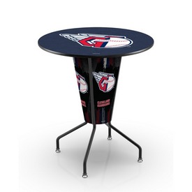 L218 Cleveland Guardians 42" Tall - 36" Indoor Logo Top Lighted Pub Table with Black Wrinkle Finish, L218B42MLBCle36RMLBCle