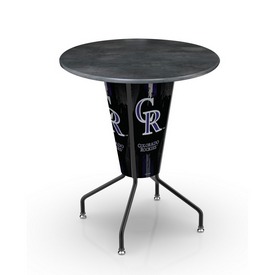 L218 Colorado Rockies 42" Tall - 36" Indoor/Outdoor Black Steel Top Lighted Pub Table with Black Wrinkle Finish, L218B42MLBColOD36RBlkStl