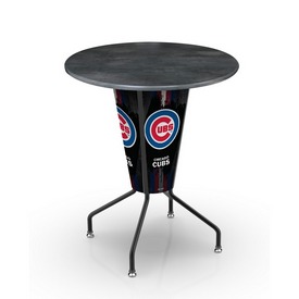 L218 Chicago Cubs 42" Tall - 36" Indoor/Outdoor Black Steel Top Lighted Pub Table with Black Wrinkle Finish, L218B42MLBCubOD36RBlkStl