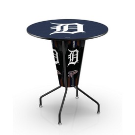 L218 Detroit Tigers 42" Tall - 36" Indoor Logo Top Lighted Pub Table with Black Wrinkle Finish, L218B42MLBDet36RMLBDet