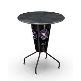 L218 Houston Astros 42" Tall - 36" Indoor/Outdoor Black Steel Top Lighted Pub Table with Black Wrinkle Finish, L218B42MLBHouOD36RBlkStl