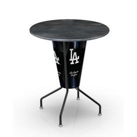 L218 Los Angeles Dodgers 42" Tall - 36" Indoor/Outdoor Black Steel Top Lighted Pub Table with Black Wrinkle Finish, L218B42MLBLADOD36RBlkStl
