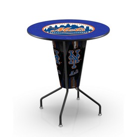 L218 New York Mets 42" Tall - 36" Indoor Logo Top Lighted Pub Table with Black Wrinkle Finish, L218B42MLBNYM36RMLBNYM