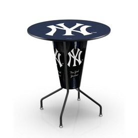 L218 New York Yankees 42" Tall - 36" Indoor Logo Top Lighted Pub Table with Black Wrinkle Finish, L218B42MLBNYY36RMLBNYY