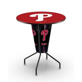 L218 Philadelphia Phillies 42" Tall - 36" Indoor Logo Top Lighted Pub Table with Black Wrinkle Finish, L218B42MLBPhi36RMLBPhi
