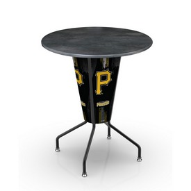 L218 Pittsburgh Pirates 42" Tall - 36" Indoor/Outdoor Black Steel Top Lighted Pub Table with Black Wrinkle Finish, L218B42MLBPitOD36RBlkStl