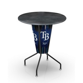 L218 Tampa Bay Rays 42" Tall - 36" Indoor/Outdoor Black Steel Top Lighted Pub Table with Black Wrinkle Finish, L218B42MLBTamOD36RBlkStl