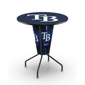 L218 Tampa Bay Rays 42" Tall - 36" Indoor Logo Top Lighted Pub Table with Black Wrinkle Finish, L218B42MLBTam36RMLBTam
