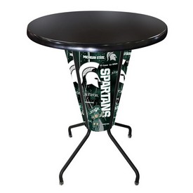 L218 Michigan State University 42" Tall - 36" Indoor/Outdoor Black Steel Top Lighted Pub Table with Black Wrinkle Finish, L218B42MichStOD36RBlkStl