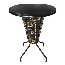 L218 University of Missouri 42" Tall - 36" Indoor/Outdoor Black Steel Top Lighted Pub Table with Black Wrinkle Finish, L218B42MizzouOD36RBlkStl