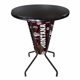 L218 University of Montana 42" Tall - 36" Indoor/Outdoor Black Steel Top Lighted Pub Table with Black Wrinkle Finish, L218B42MontUnOD36RBlkStl