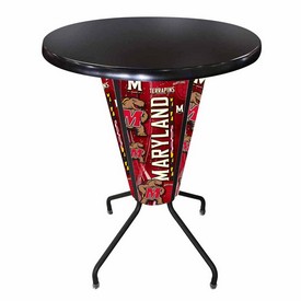 L218 University of Maryland 42" Tall - 36" Indoor/Outdoor Black Steel Top Lighted Pub Table with Black Wrinkle Finish, L218B42MrylndOD36RBlkStl