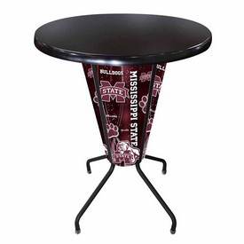 L218 Mississippi State University 42" Tall - 36" Indoor/Outdoor Black Steel Top Lighted Pub Table with Black Wrinkle Finish, L218B42MssStUOD36RBlkStl