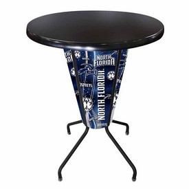 L218 University of North Florida 42" Tall - 36" Indoor/Outdoor Black Steel Top Lighted Pub Table with Black Wrinkle Finish, L218B42NorFlaOD36RBlkStl