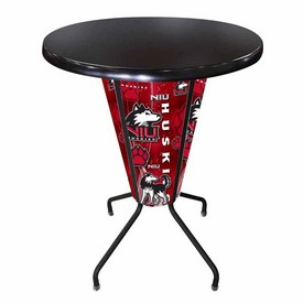 L218 University of Northern Illinois 42" Tall - 36" Indoor/Outdoor Black Steel Top Lighted Pub Table with Black Wrinkle Finish, L218B42NorIllOD36RBlkStl