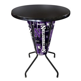 L218 Northwestern University 42" Tall - 36" Indoor/Outdoor Black Steel Top Lighted Pub Table with Black Wrinkle Finish, L218B42NthwstOD36RBlkStl