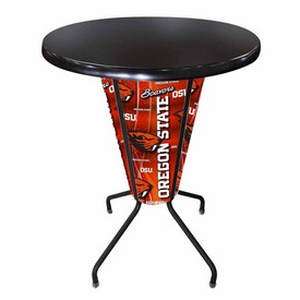 L218 Oregon State University 42" Tall - 36" Indoor/Outdoor Black Steel Top Lighted Pub Table with Black Wrinkle Finish, L218B42OregStOD36RBlkStl