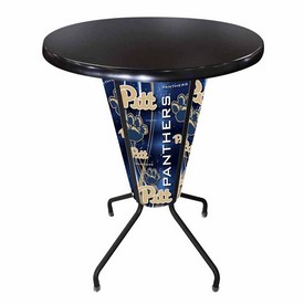 L218 University of Pittsburgh 42" Tall - 36" Indoor/Outdoor Black Steel Top Lighted Pub Table with Black Wrinkle Finish, L218B42PittsbOD36RBlkStl