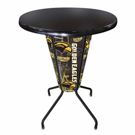 L218 University of Southern Mississippi 42" Tall - 36" Indoor/Outdoor Black Steel Top Lighted Pub Table with Black Wrinkle Finish, L218B42SouMisOD36RBlkStl
