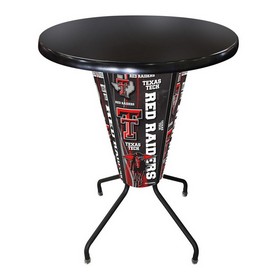 L218 Texas Tech University 42" Tall - 36" Indoor/Outdoor Black Steel Top Lighted Pub Table with Black Wrinkle Finish, L218B42TXTechOD36RBlkStl