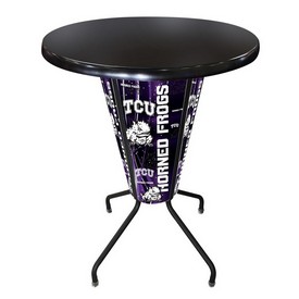 L218 TCU 42" Tall - 36" Indoor/Outdoor Black Steel Top Lighted Pub Table with Black Wrinkle Finish, L218B42TexChrOD36RBlkStl