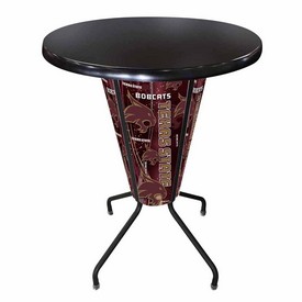 L218 Texas State University 42" Tall - 36" Indoor/Outdoor Black Steel Top Lighted Pub Table with Black Wrinkle Finish, L218B42TexsStOD36RBlkStl