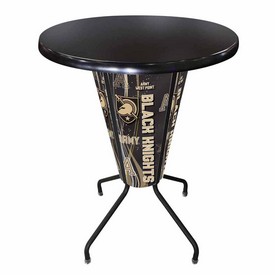 L218 US Military Academy 42" Tall - 36" Indoor/Outdoor Black Steel Top Lighted Pub Table with Black Wrinkle Finish, L218B42USMilAOD36RBlkStl