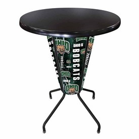 L218 Ohio University 42" Tall - 36" Indoor/Outdoor Black Steel Top Lighted Pub Table with Black Wrinkle Finish, L218B42UnivOHOD36RBlkStl