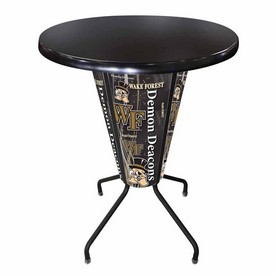 L218 Wake Forest University 42" Tall - 36" Indoor/Outdoor Black Steel Top Lighted Pub Table with Black Wrinkle Finish, L218B42WakeFrOD36RBlkStl