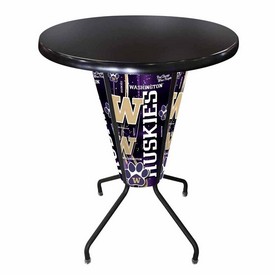 L218 University of Washington 42" Tall - 36" Indoor/Outdoor Black Steel Top Lighted Pub Table with Black Wrinkle Finish, L218B42WashUnOD36RBlkStl