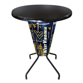 L218 West Virginia University 42" Tall - 36" Indoor/Outdoor Black Steel Top Lighted Pub Table with Black Wrinkle Finish, L218B42WestVAOD36RBlkStl