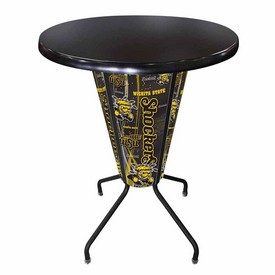 L218 Wichita State University 42" Tall - 36" Indoor/Outdoor Black Steel Top Lighted Pub Table with Black Wrinkle Finish, L218B42WichStOD36RBlkStl