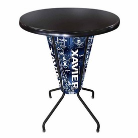 L218 Xavier 42" Tall - 36" Indoor/Outdoor Black Steel Top Lighted Pub Table with Black Wrinkle Finish, L218B42XavierOD36RBlkStl
