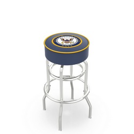 L7C1 - 4 U.S. Navy Cushion Seat with Double-Ring Chrome Base Swivel Bar Stool by Holland Bar Stool Company