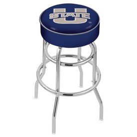 L7C1 - 4 Utah State Cushion Seat with Double-Ring Chrome Base Swivel Bar Stool by Holland Bar Stool Company